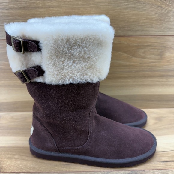UGG Aleyah Youth Big Girls Boots Size 5 Brown Suede Shearling Fur Lined - Picture 1 of 11